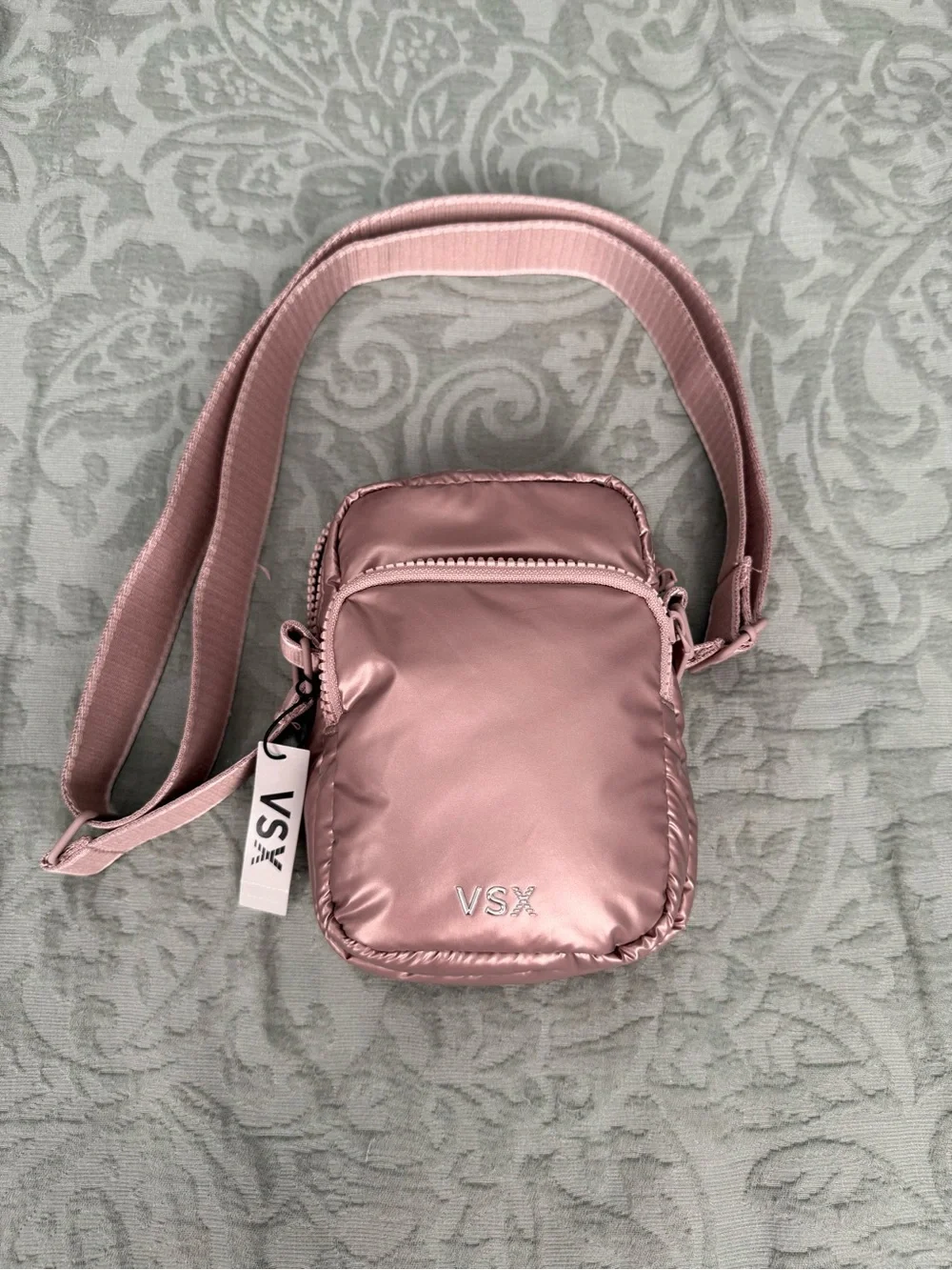 NWT VSX Victoria's Secret Dusty Pink Puffer Crossbody Phone Bag Satin Min